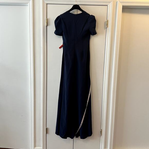 Mac Duggal 2630 Plunge Neck Puff Sleeve Cut Out Gown Navy 8 UB - Picture 8 of 8